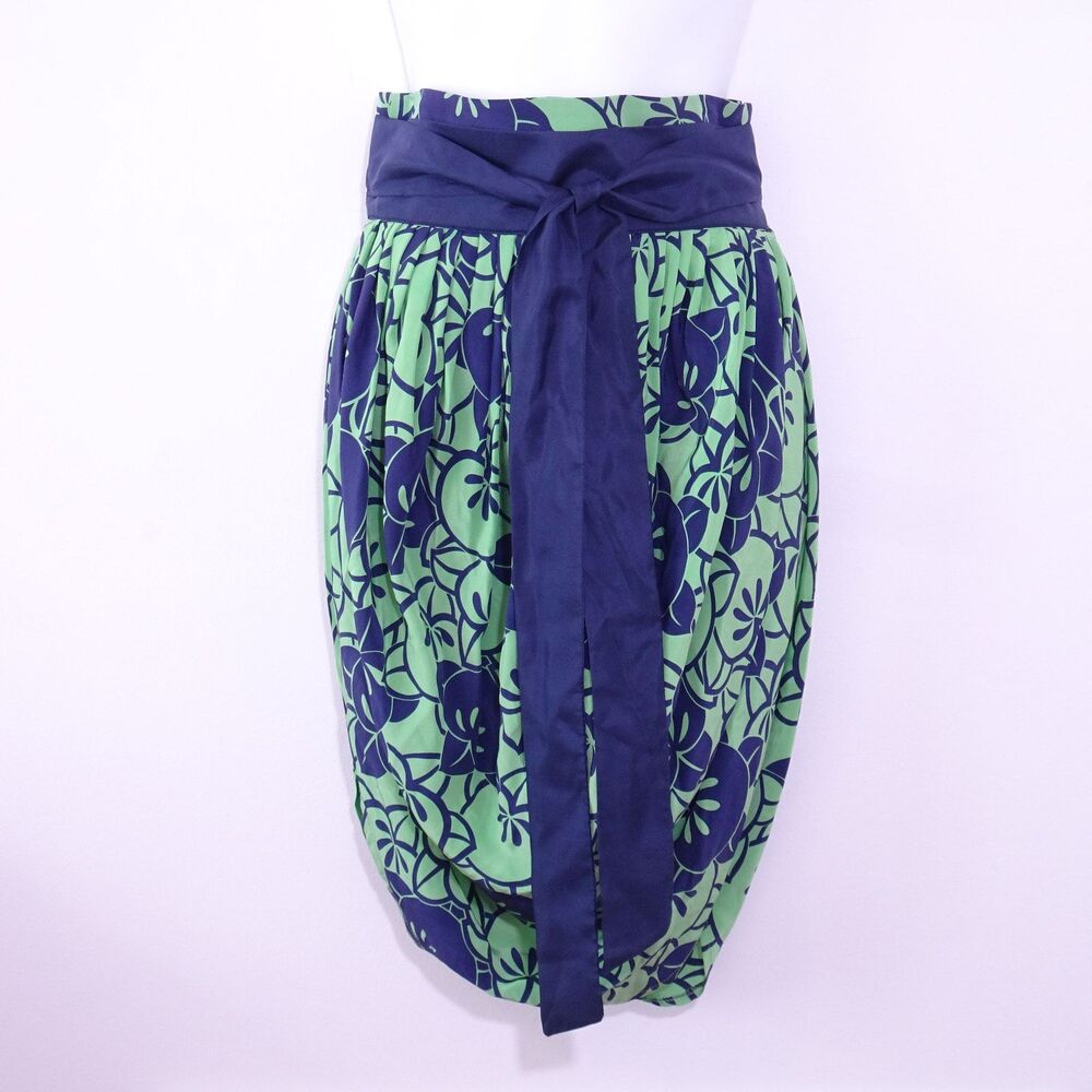 Eva Franco Women's Harem Bubble Skirt Green Navy Palm NWT 398 Sz 2